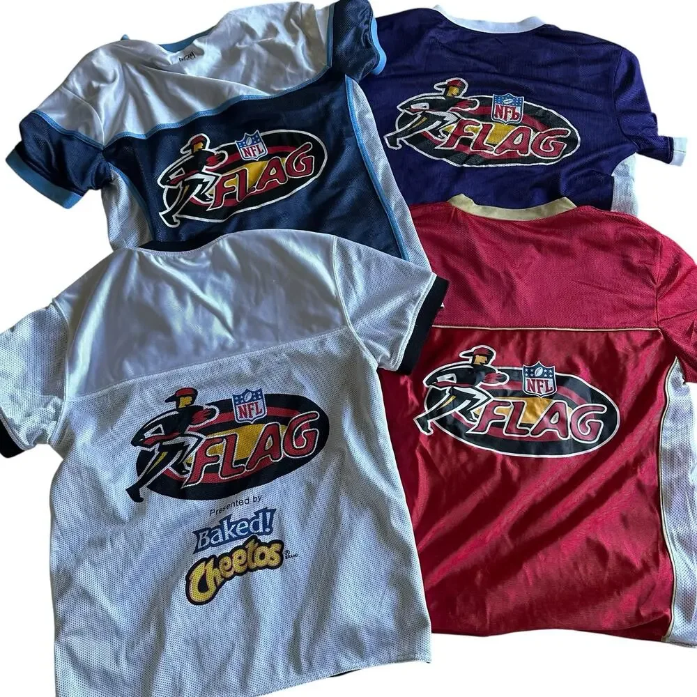 Kids NFL Jersey Bundle 4 Reversible Shirts Ravens 49ers Titans Chargers Football